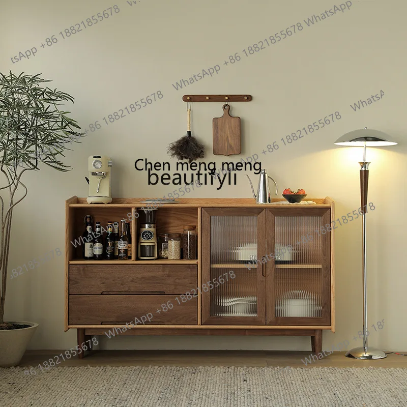 

Nordic solid wood dining side cabinet living room multi-functional storage cabinet black walnut tea cabinet