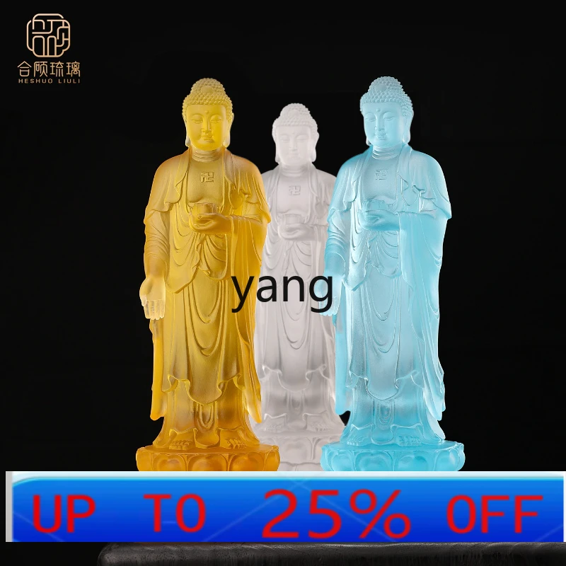 LH Ancient Glazed Amitabha Buddha Bodhisattva Temple Temple Worship Standing High-end Tabletop Ornament