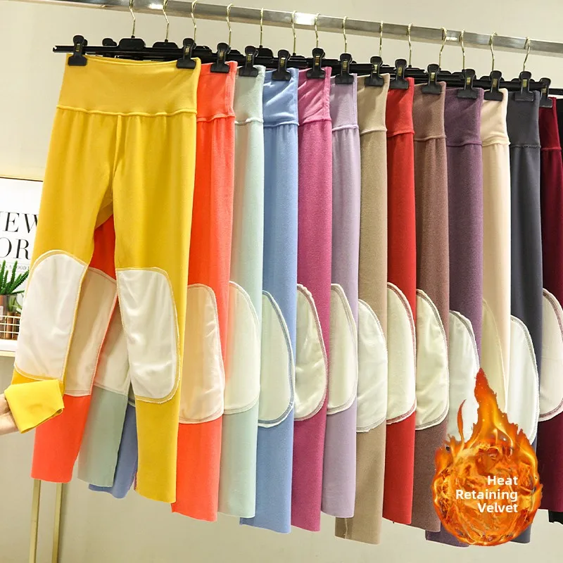 ارتفاع الخصر Thiened Fce المرأة الخريف السراويل على الوجهين التدفئة كبيرة الحجم Sl الحرارية قاعدة طبقة السراويل