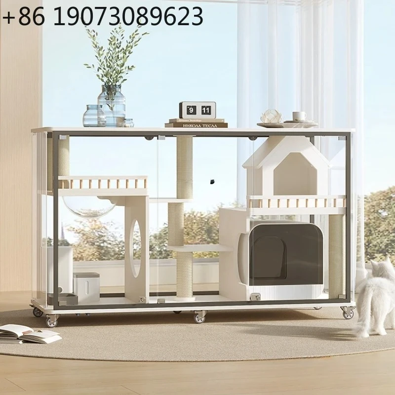 

Horizontal Panoramic Cat Villa Shared TV Cabinet Cat Nest Solid Wood Transparent Glass Cabinet Cat House Muebles Para El Hogar