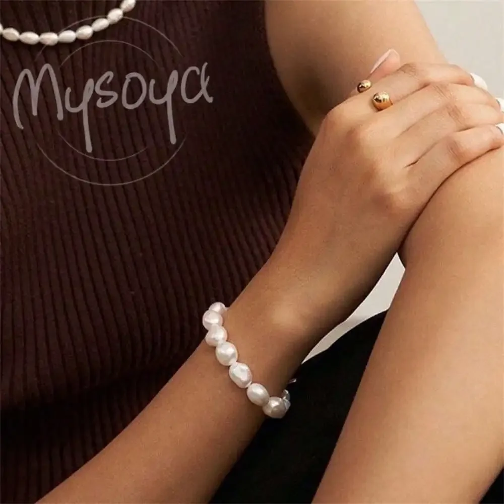 

MYSOYA White Baroque Freshwater Pearl Bracelet 9-10mm Pearls Gift Box For Her/Him Wedding Gift Daily Gift Birthday Gift