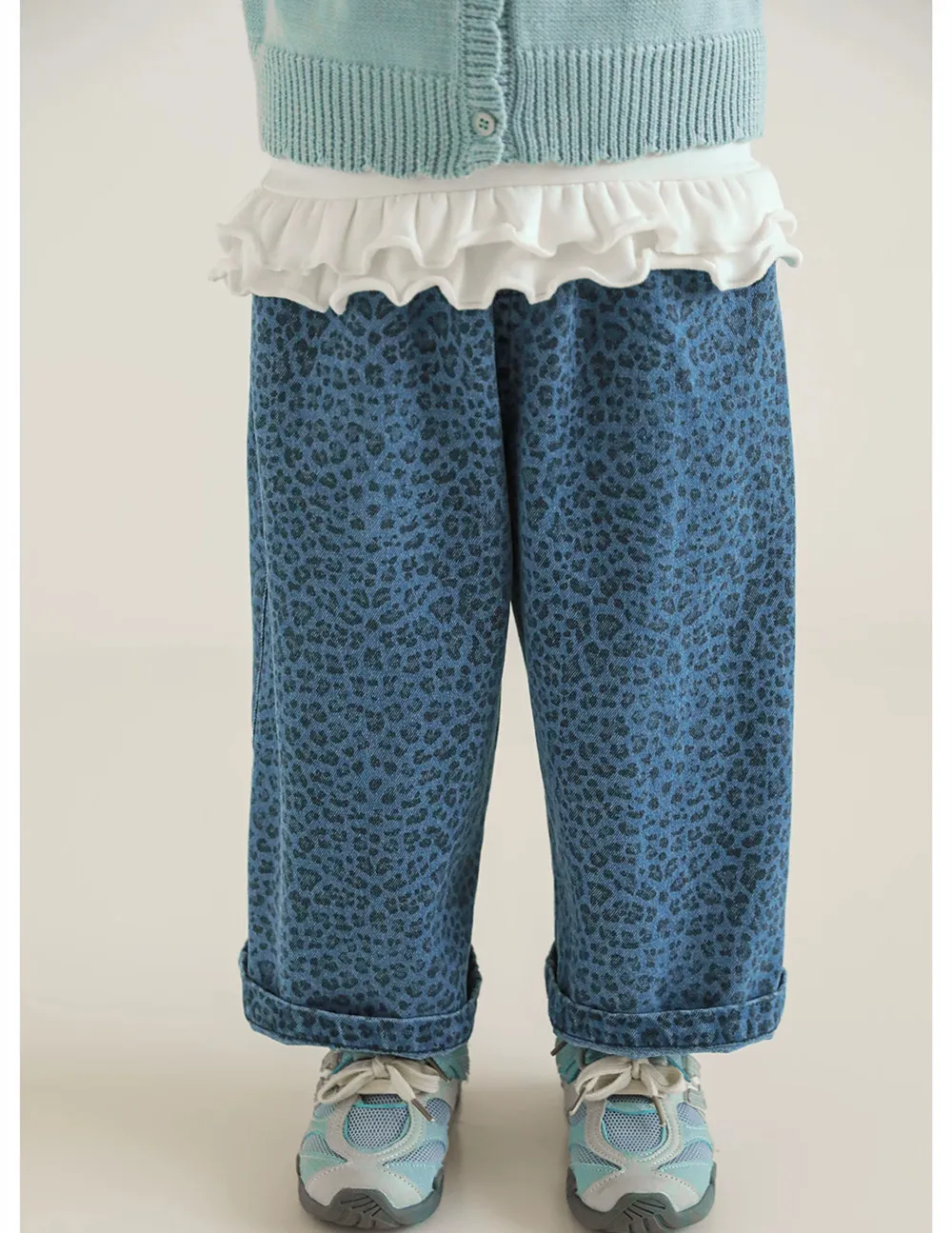 [Sea salt jeans] baby girl clothes kids vintage jeans Fashionable blue leopard print pattern girls' jeans Straight casual pants