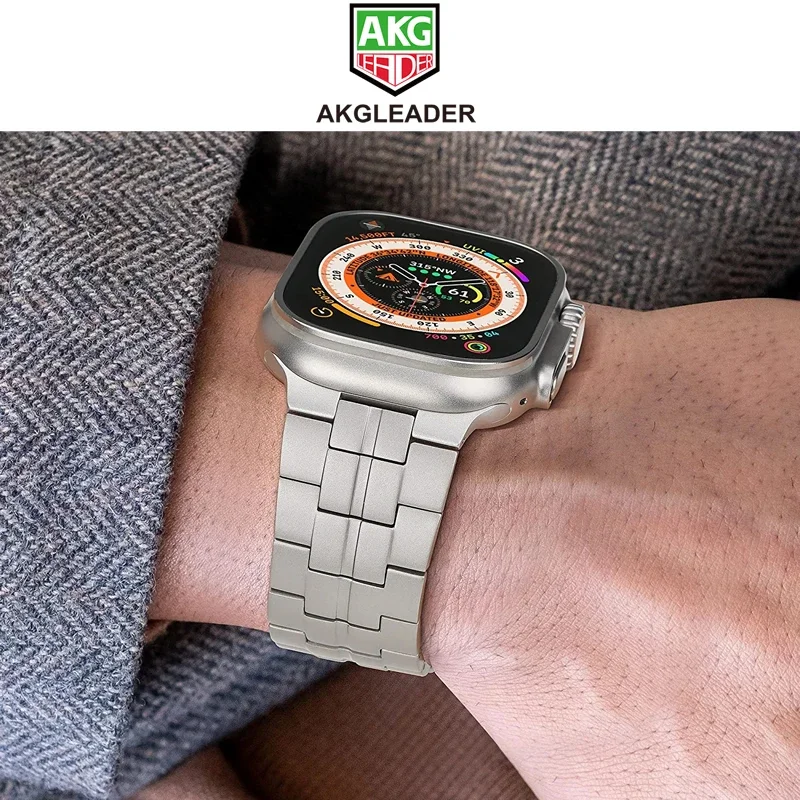AKGLEADER Titanium watch strap for Apple Watch Ultra 1/2 49mm band Compatible with iwatch 8 7 45mm 44mm bracelet bands