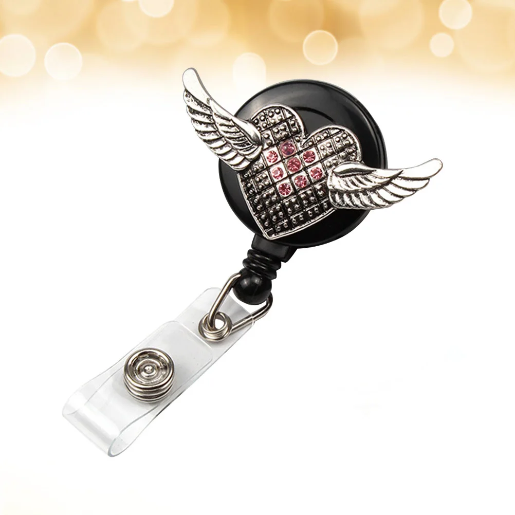 بكرة شارة الهوية بتصميم على شكل جناح وردي، حامل علامة اسم قابل للسحب لطلاب الممرضات المكتبية، مشبك تلسكوبي سهل السحب #5