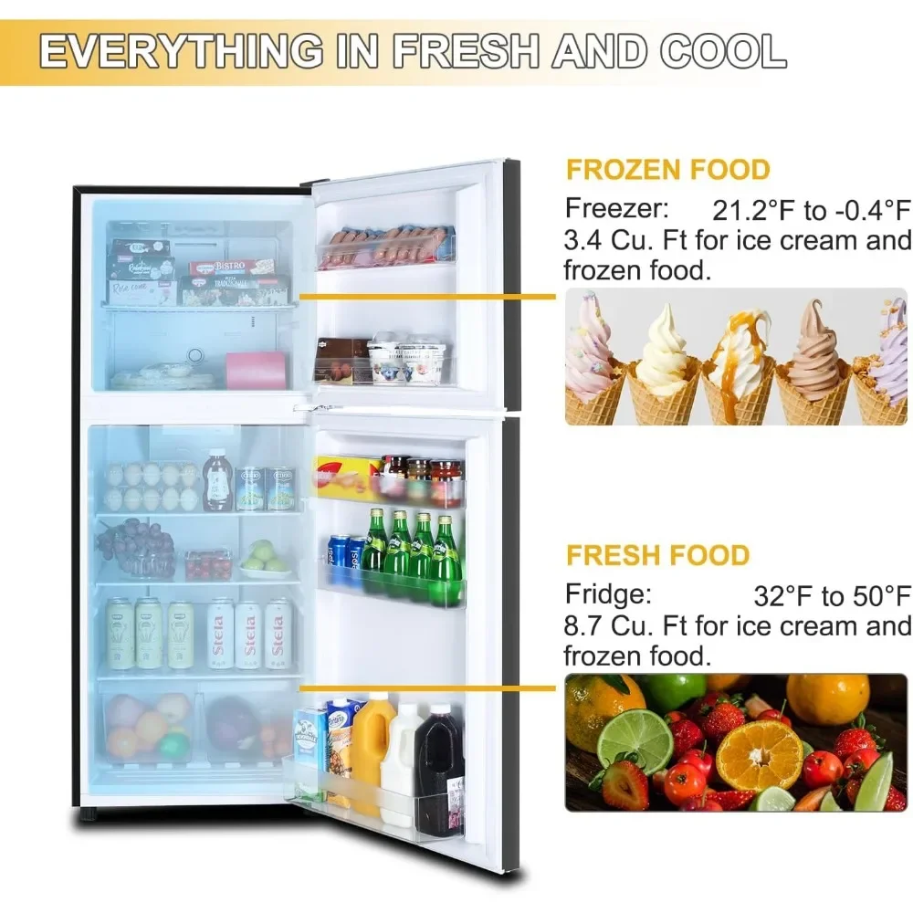 2 Door Fridge With Adjustable Thermostat L # 12.1 CU' Refrigerator With Freezer, Apartment Size Refrigerator Top Freezer,
