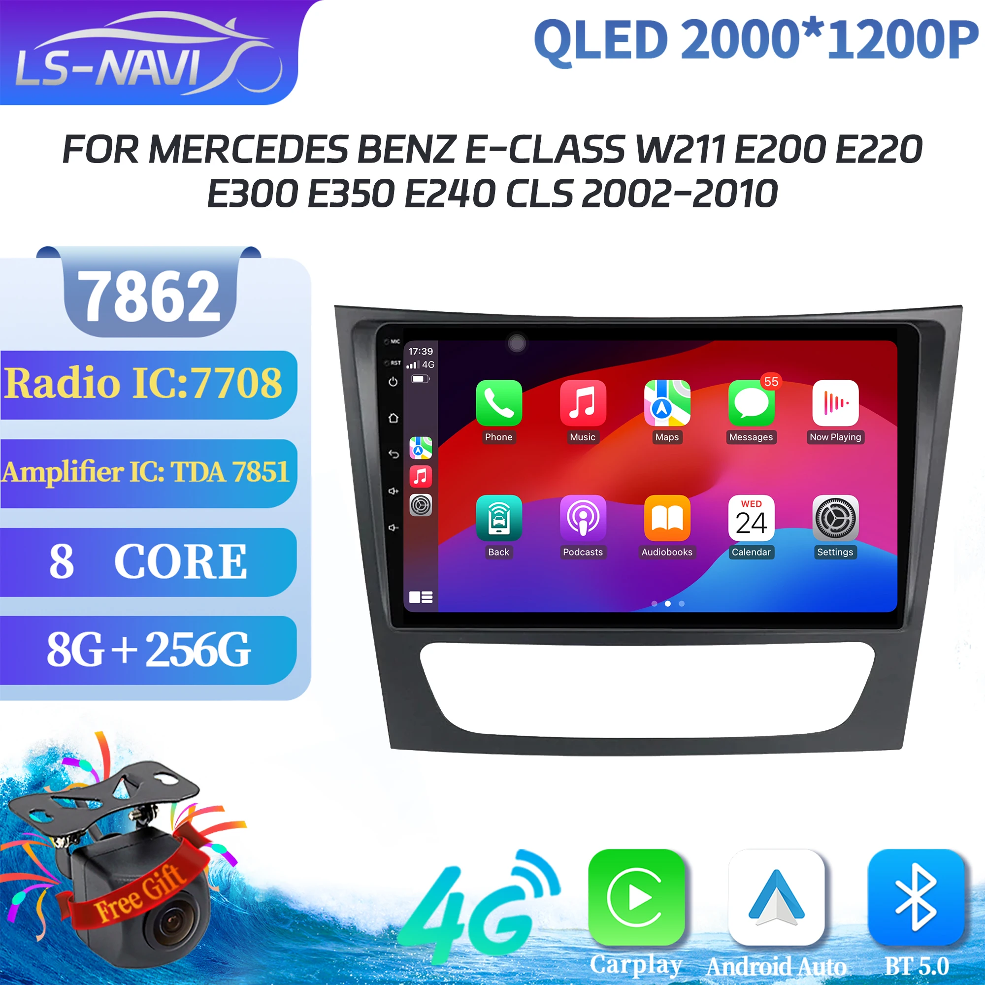 

For Mercedes Benz E-class W211 E200 E220 E300 E350 E240 CLS 2002-2010 Multimedia Car Radio BT Android 14 Carplay 2K QLED Screen