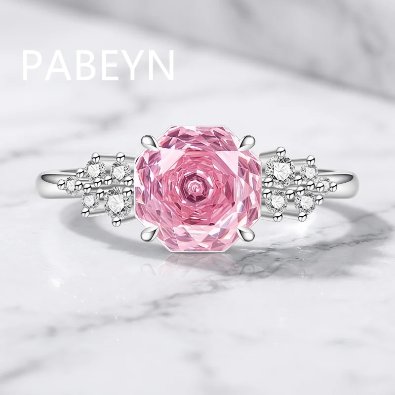 925 Sterling Silver Stylish Exquisite Ice Flower Cut Millennium Rose Crystal Zircon Ring Birthday Party Anniversary Gift