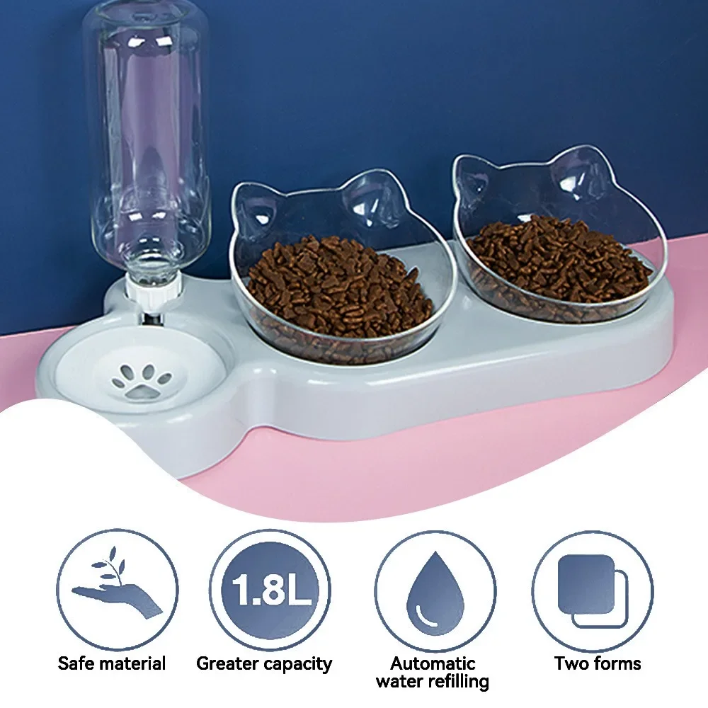 1pc Cat Food Bowl Automatic Feeder Water Dispenser Pet Dog Cat Food Container Drinking Raised Stand Dish bowl Pet Waterer Feeder