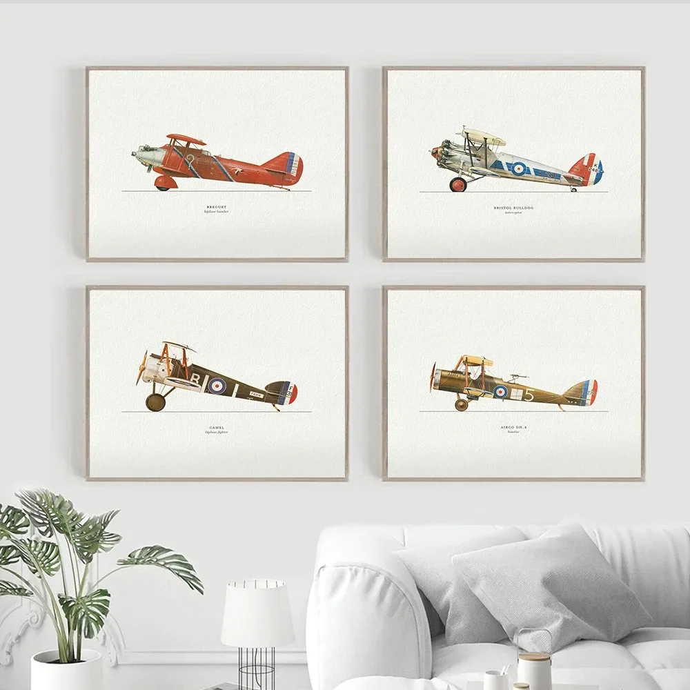 Airplane Lover Gift Wall Art Vintage Plane Collection Poster Aviation Pilot Aircraft Print Boys Kids Playroom Nursery Decoration