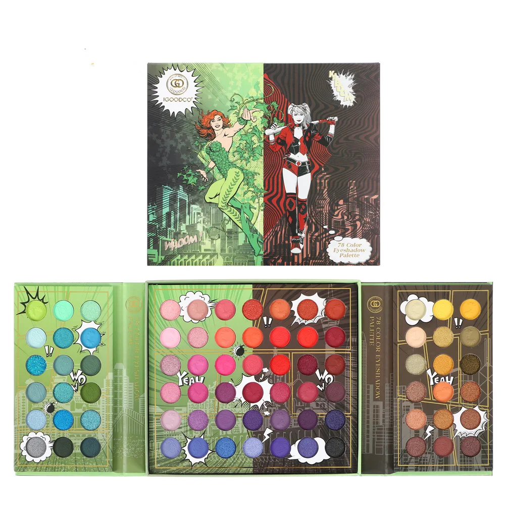 

78 Colors 3 Pages Joker Comic Pattern Matte Eyeshadow Palette Glitter Shimmer Blush Pigment Professional Makeup for Face Eyes