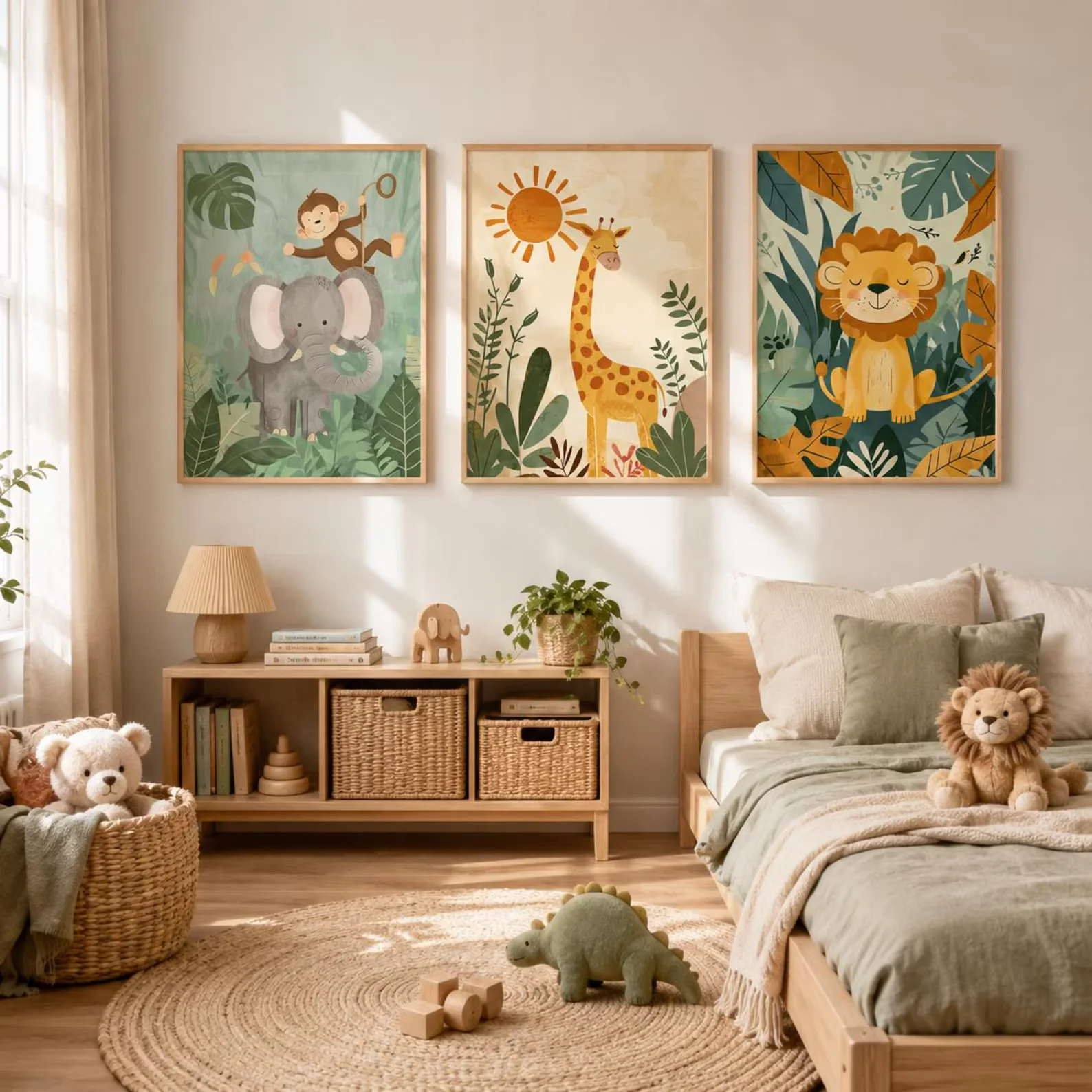 Conjunto de 3 Quadros em Tela  - Baby Nursery Jungle avaliação e preço