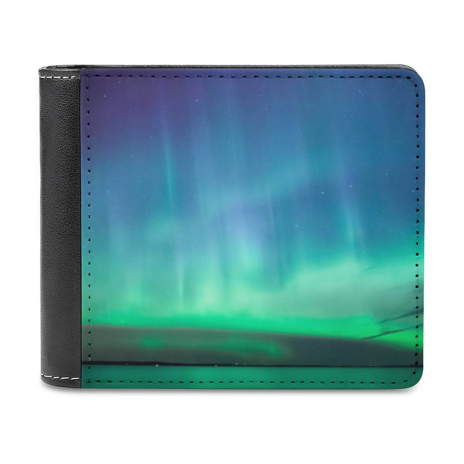 Hermosa cartera de cuero Northern Lights, cartera para hombre, monedero personalizado diy, regalo del Día del Padre, atmósfera astronómica Aurora