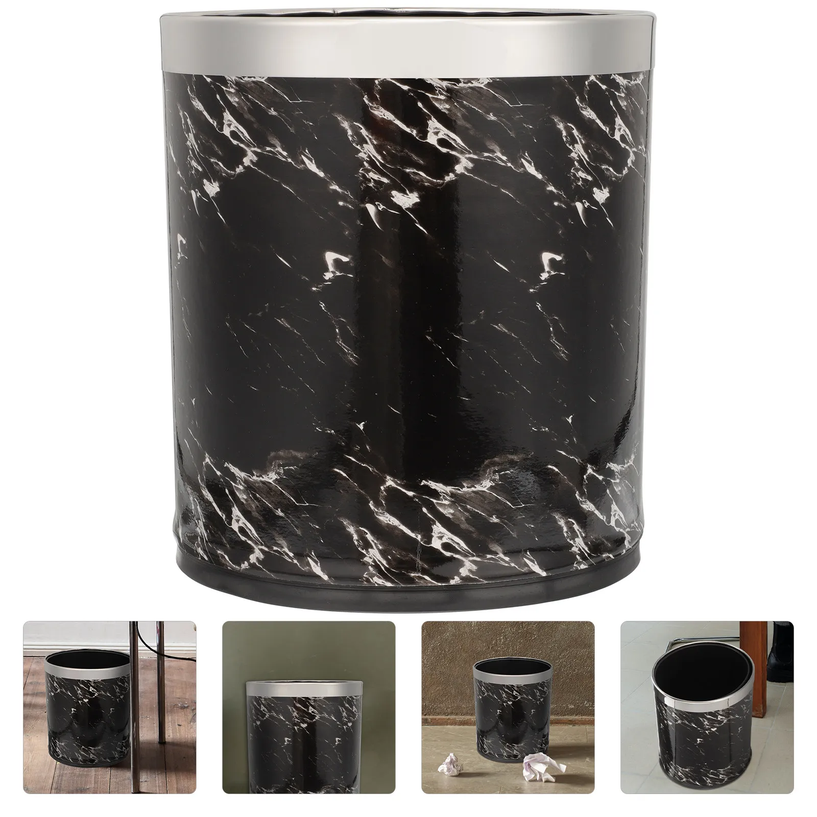 

Marble Trash Can Plastic Waste Bin Large Capacity for Home Office Easy Fix Garbage Bag Stylish Convenient