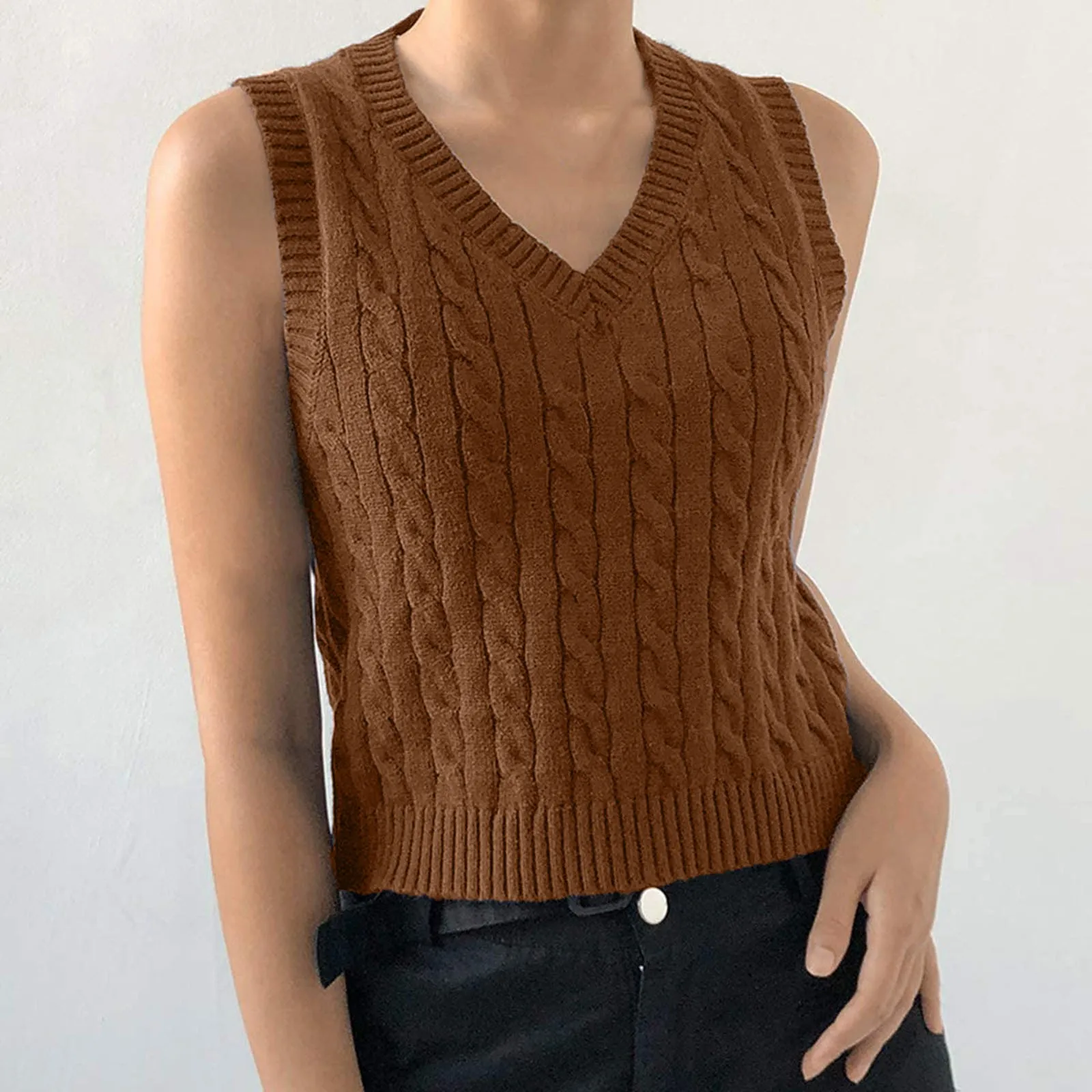 Autumn Winter Women Short Knitted Sweater Sleeveless Vest Ladies V-Neck Pullover Tops Teenager Girls Waistcoat Female