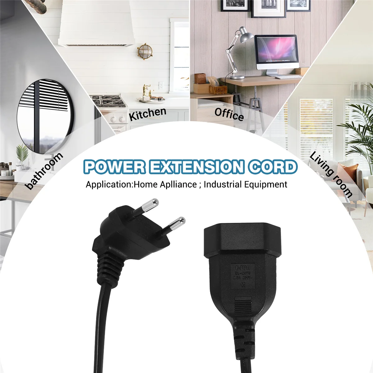 SMIEA Europea Cable de extensión de alimentación con enchufe macho de 90 grados a hembra para PC, ordenador, PDU (0,3 M)