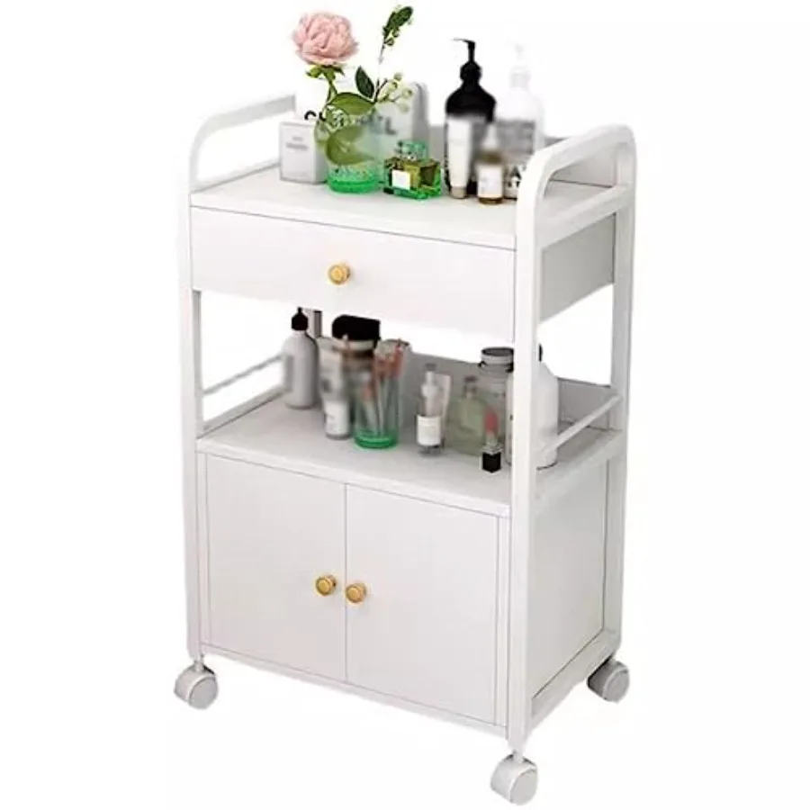 

Beauty Salon Trolley with Wheels, White Multifunctional Barber Storage Cabinet, 1 Drawer and 1 Door, Equipment, Salon Cart Size
