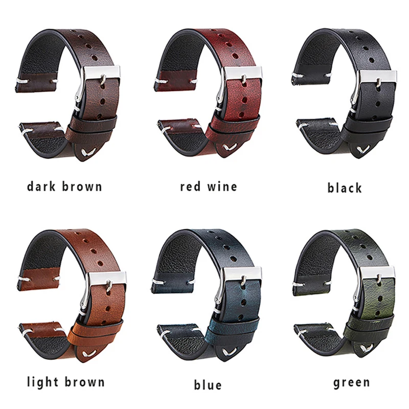 Retro Cowhide Watchbands Oil Wax Leather Handmade Watch Bracelet Coloful 18mm 20mm 22mm Italian Watchband Accessories