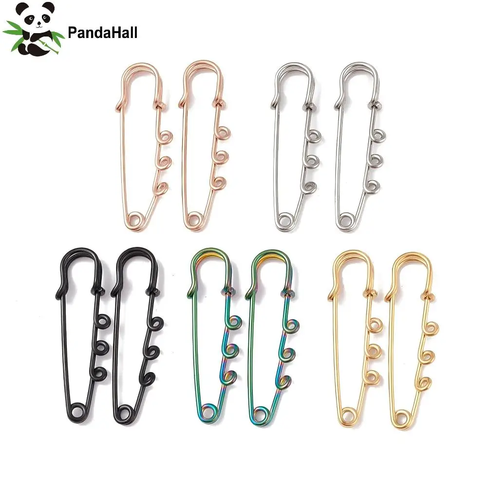 

PandaHall 20pcs IP Plated 304 Stainless Steel Safety Pins, Triple Loop Brooch Findings 51x16x7mm, 1.3mm Pin for Lapel Pin Making