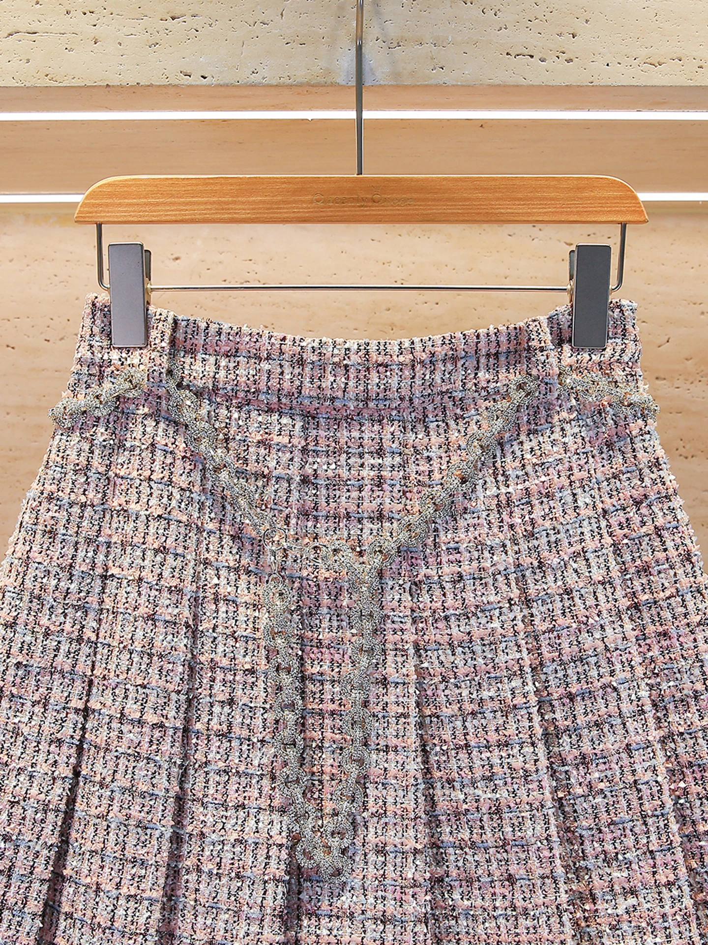 Saia evasê de cintura alta com design plissado em tecido de lã pesada French Sle feminino Premium Faion outono inverno...