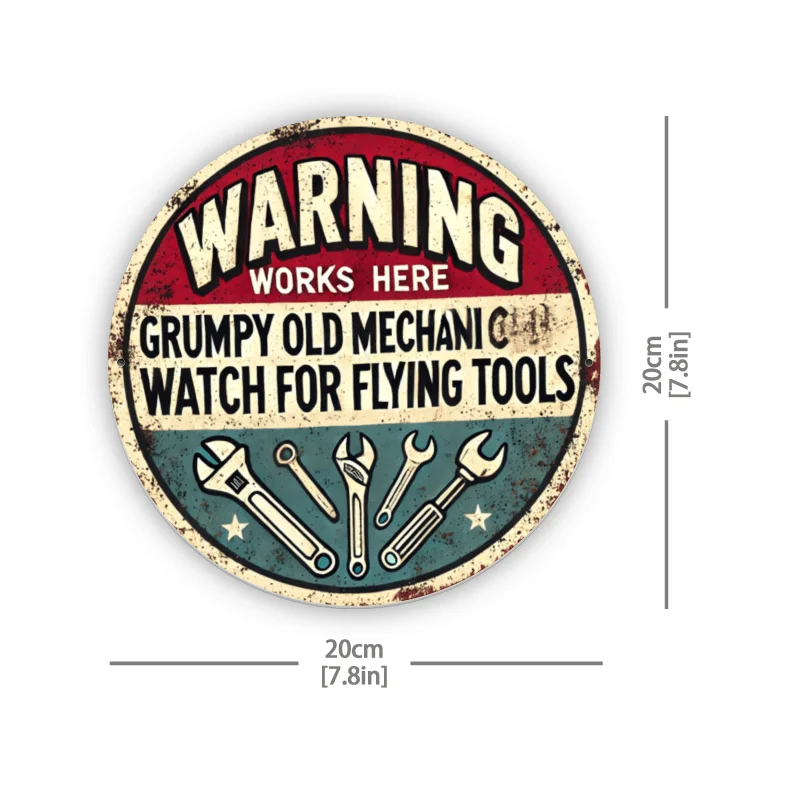 1pc Grumpy Old Mechanic Warning Sign - Vintage Style Iron Wall Decor, 8x8 inches, Waterproof & Dustproof, Ideal for Home, Bar, G