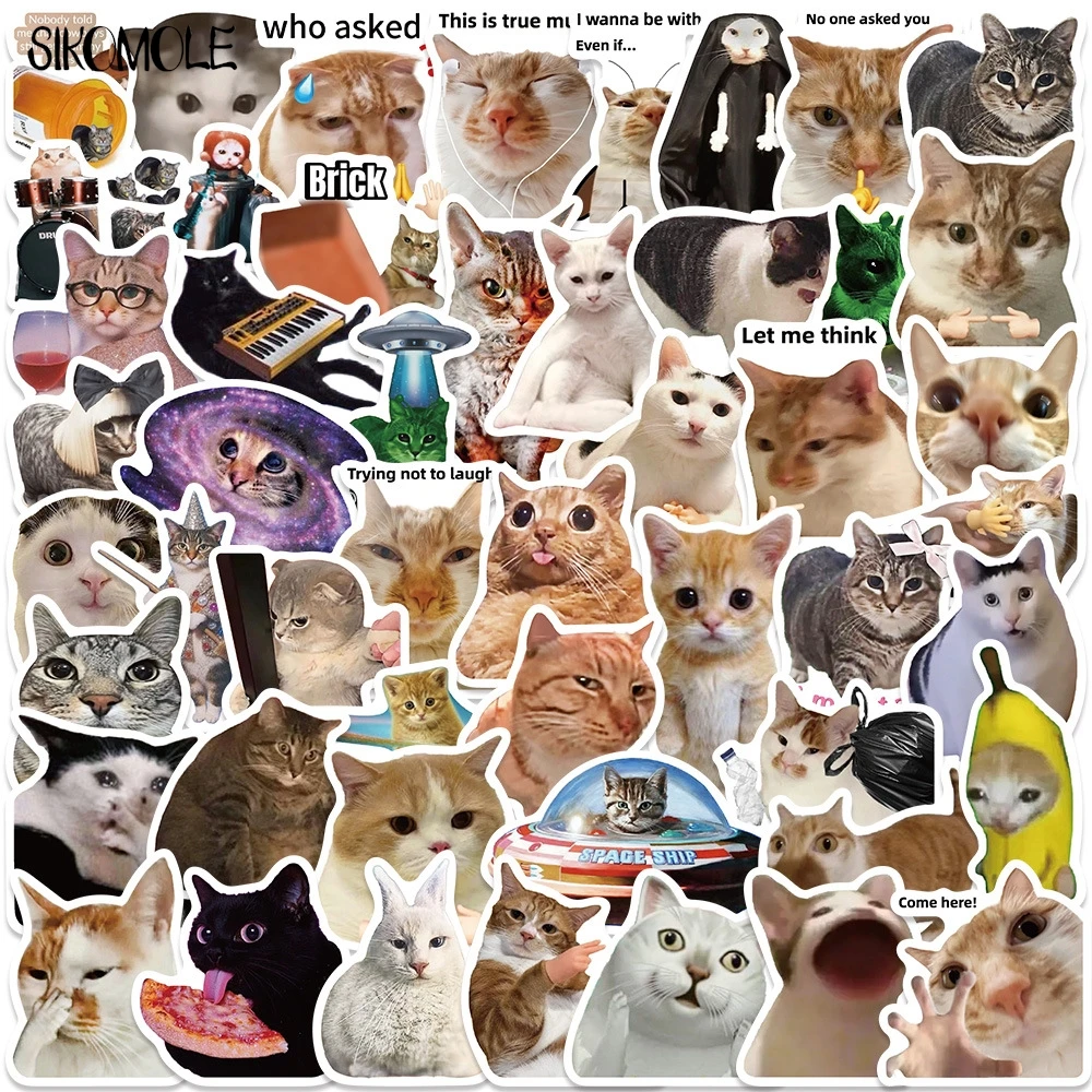 10/30/50PCS Kawaii Funny Cat Meme Stickers Aesthetic Art DIY Decoration PVC Toy Kid Travel Luggage Graffiti Decals Sticker Pack
