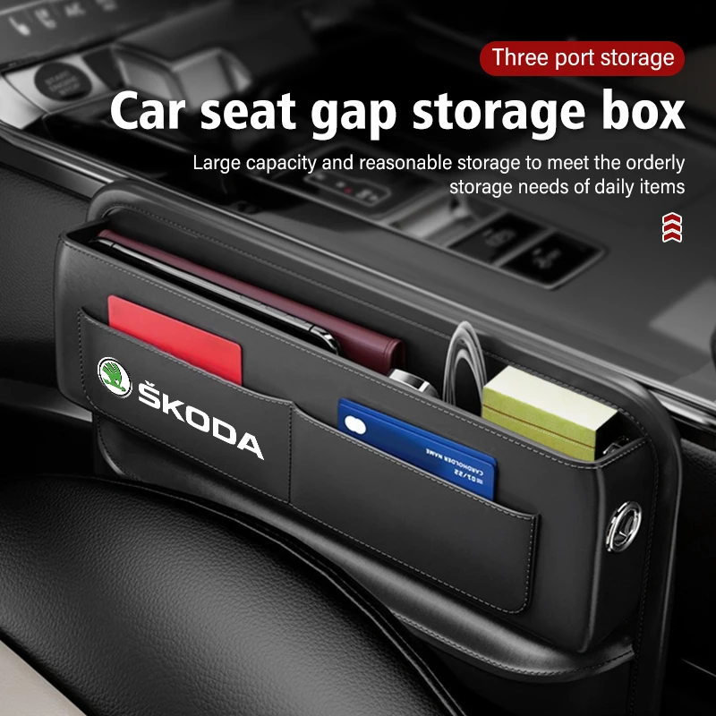 For Skoda Car Seat Gap Pocket Storage Box Phone Holder Accessories Octavia 2 3 Rapid Kodiaq Karoq Fabia Kamiq Superb