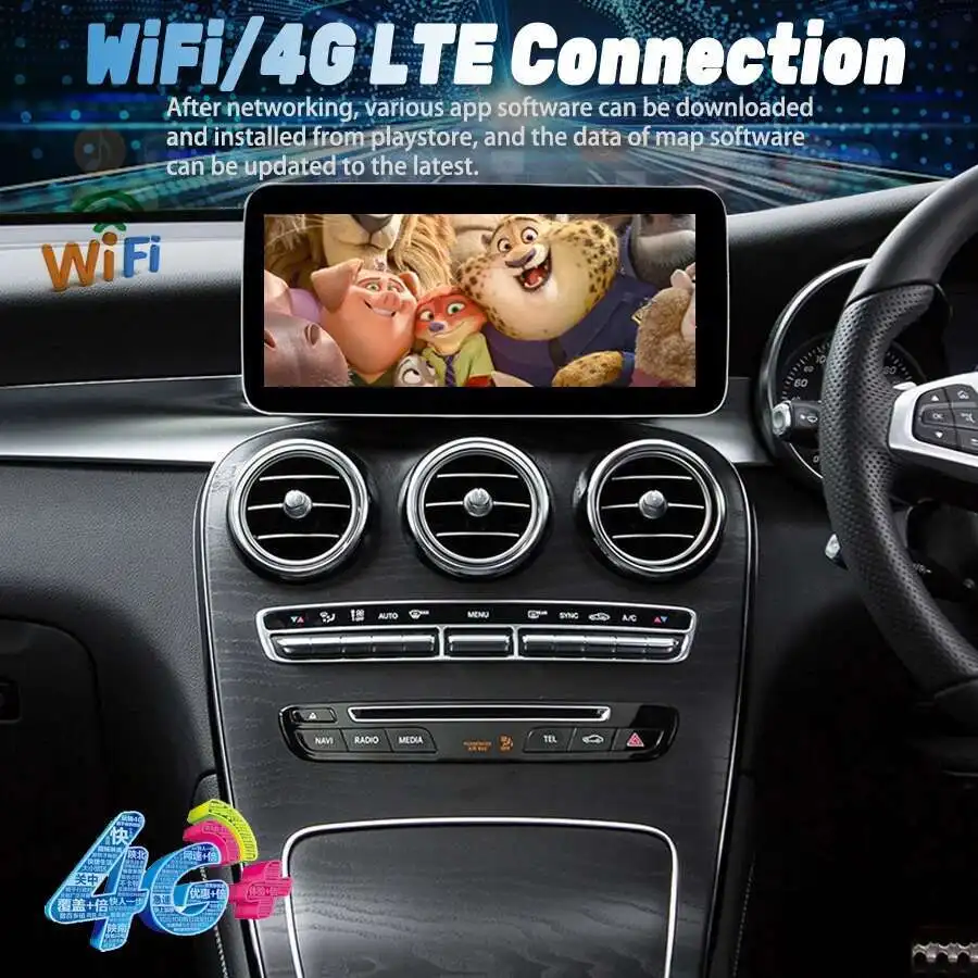 شاشة Carplay للسيارة 12.3 بوصة لسيارة Mercedes Benz C W205 GLC X253 2015-2018 نظام تحديد المواقع التلقائي نافي واي فاي وحدة رأس راديو الوسائط المتعددة أندرويد 13