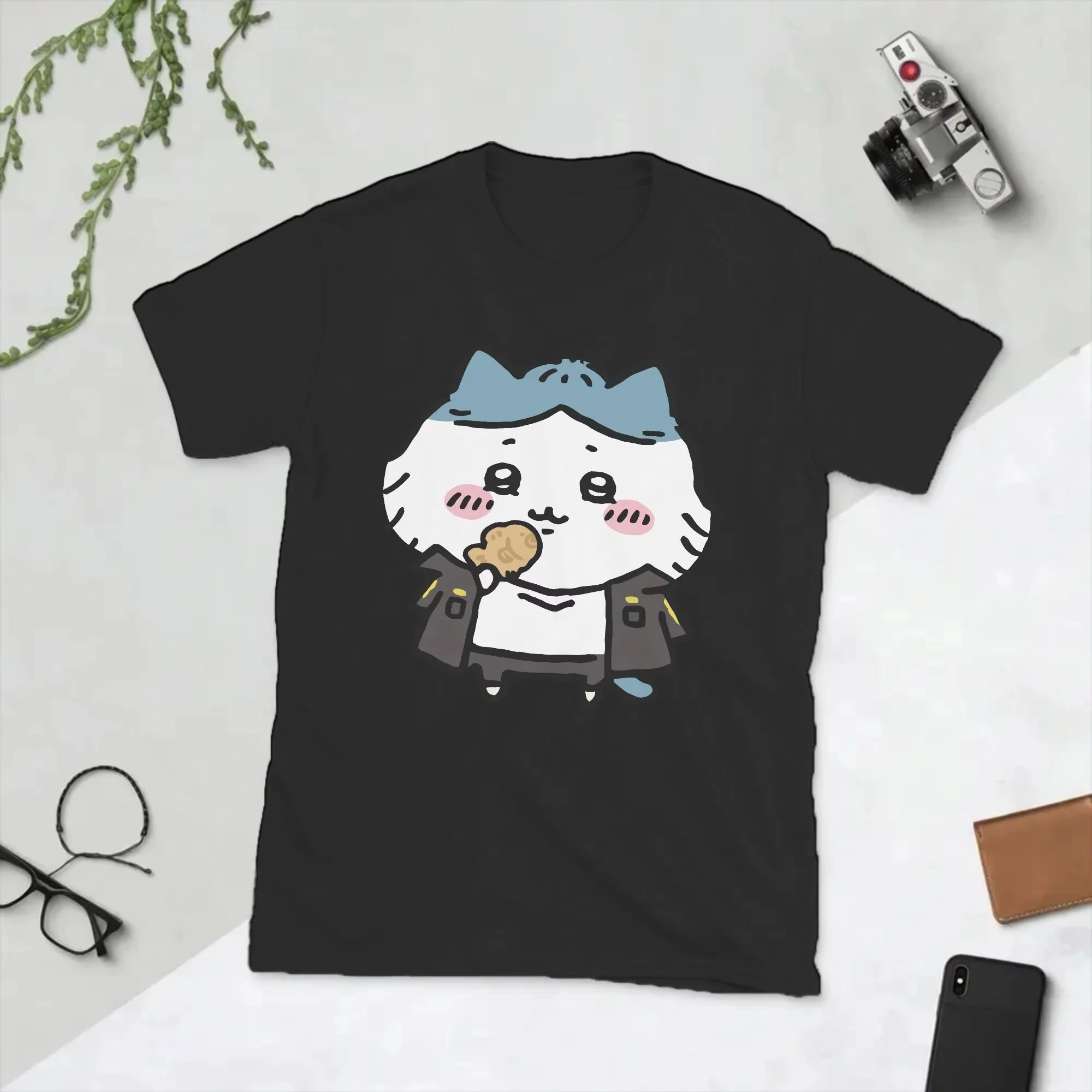 Unique Cartoon Chiikawas Cool Hachiware T-Shirt Crewneck Cotton T Shirt Short Sleeve Tee Shirt