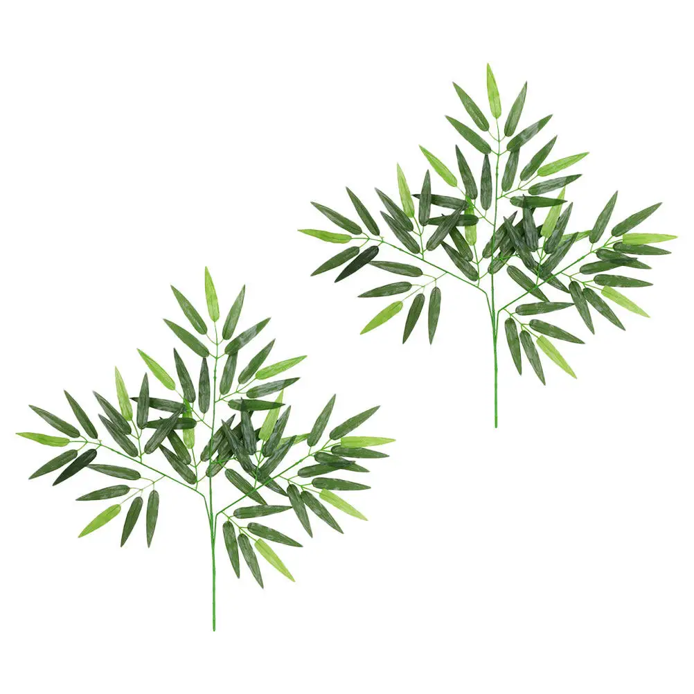 2Pcs Decorative Bamboo Leaves Simulation Plant Material for Wall Pot Display Lightweight Easy Care Home Shop Decor Green
