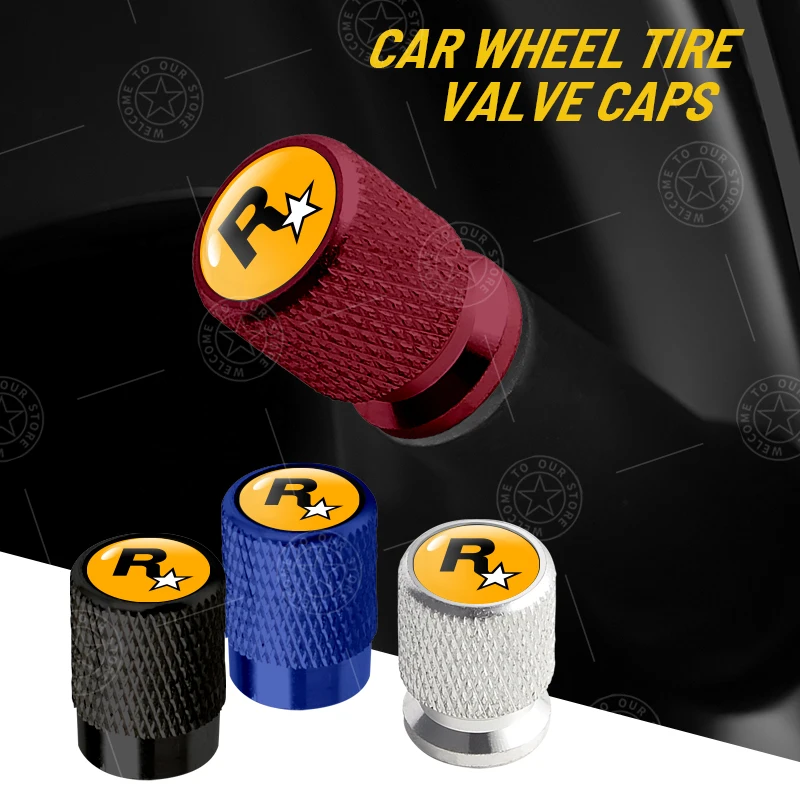 4pcs R Star Logo Car Wheel Tire Valve Caps Air Stem Aluminum Accessories For Jaguar Land Rover Fiat Ford Opel Peugeot Volvo Jeep