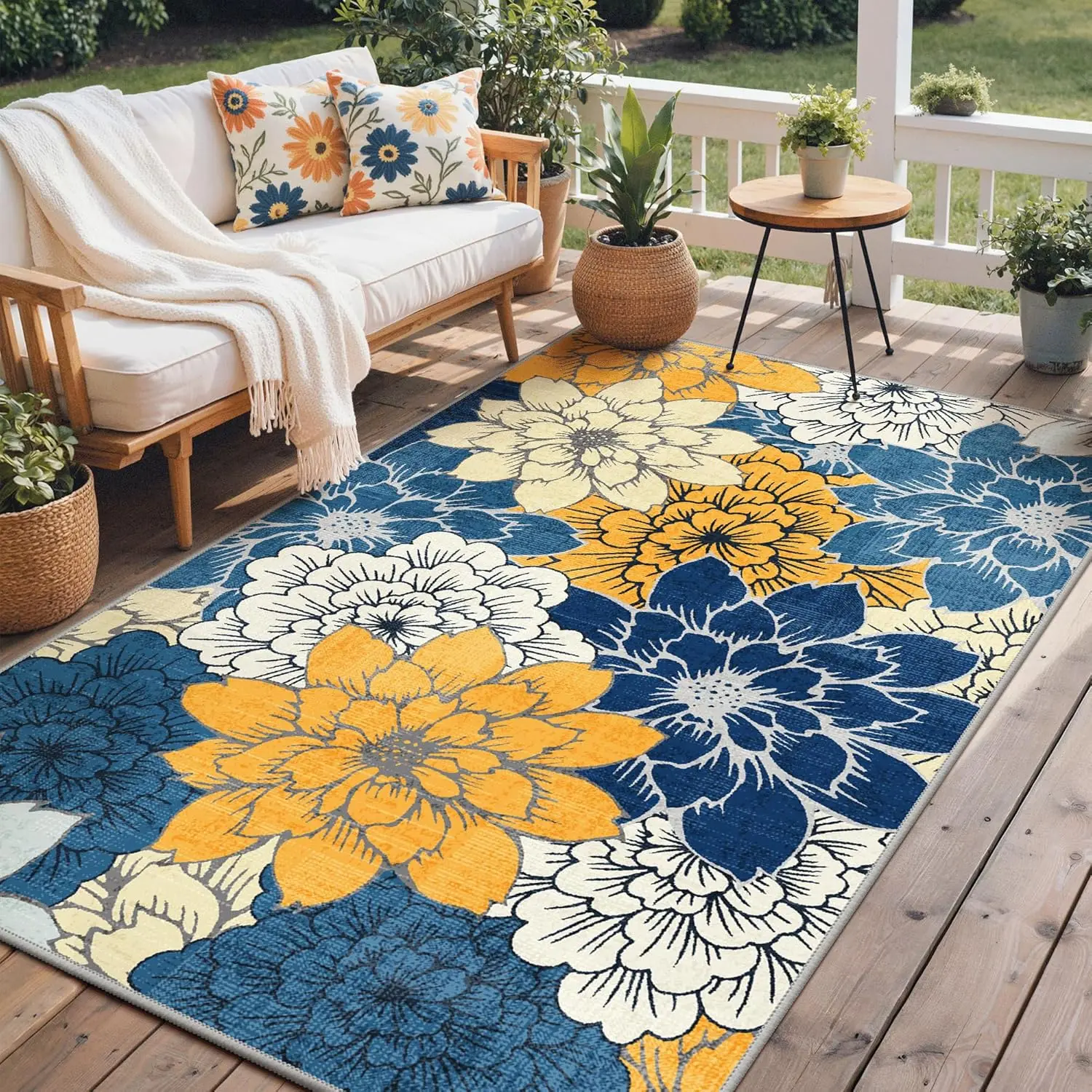 

Indoor Outdoor Area Rug 5'x8', Machine Washable Rugs for Patio, Waterproof, Non-Slip Easy Cleaning Floral Outdoor Mat Carpet