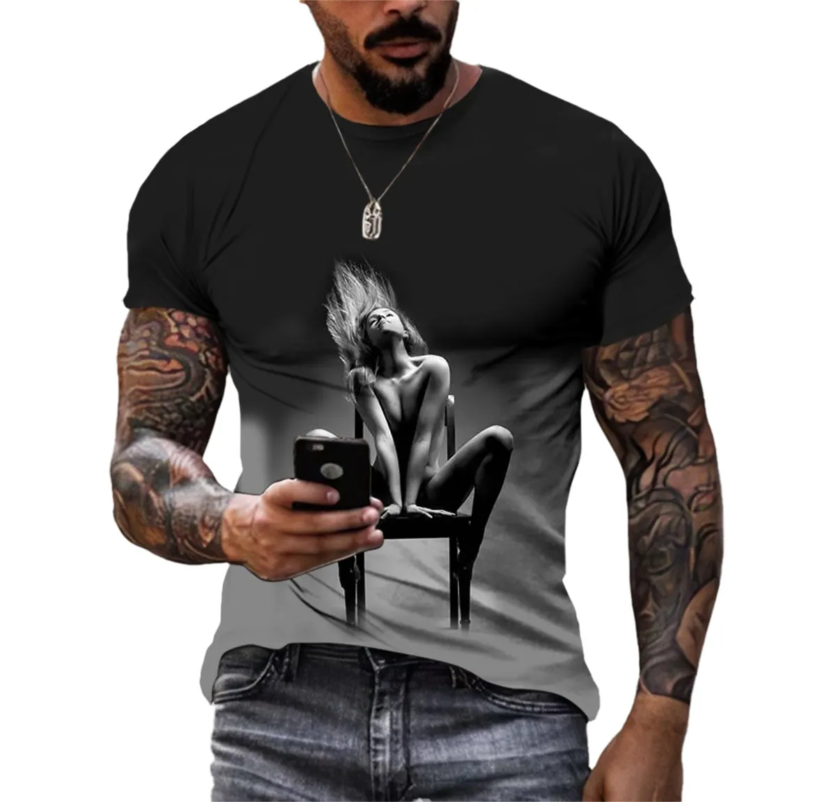 New Sexy Girl Hip Hop Spoof Summer Men\'s T-shirt Fashion Street Alternative Trend Design Large Size O-neck Senior 3D Printed Top