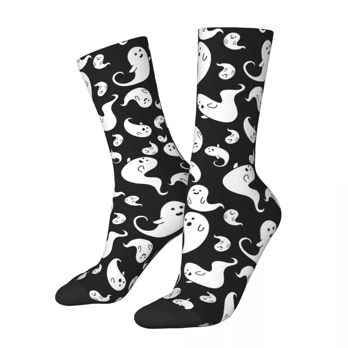 Ghostly Flying Ghosts Black Halloween Trick or Treat Unisex Winter Socks Warm Happy Socks street style Crazy Sock