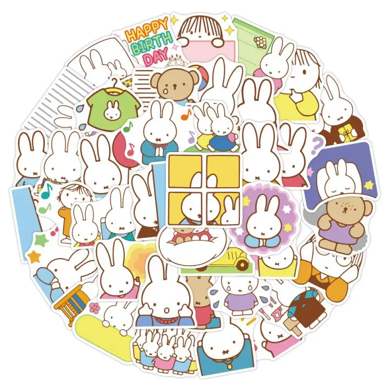 50Pcs Miffy Rabbit New Stickers Kawaii Random Bunny Water Cup Waterproof Decorative Stickers Refrigerator Cartoon Stickers