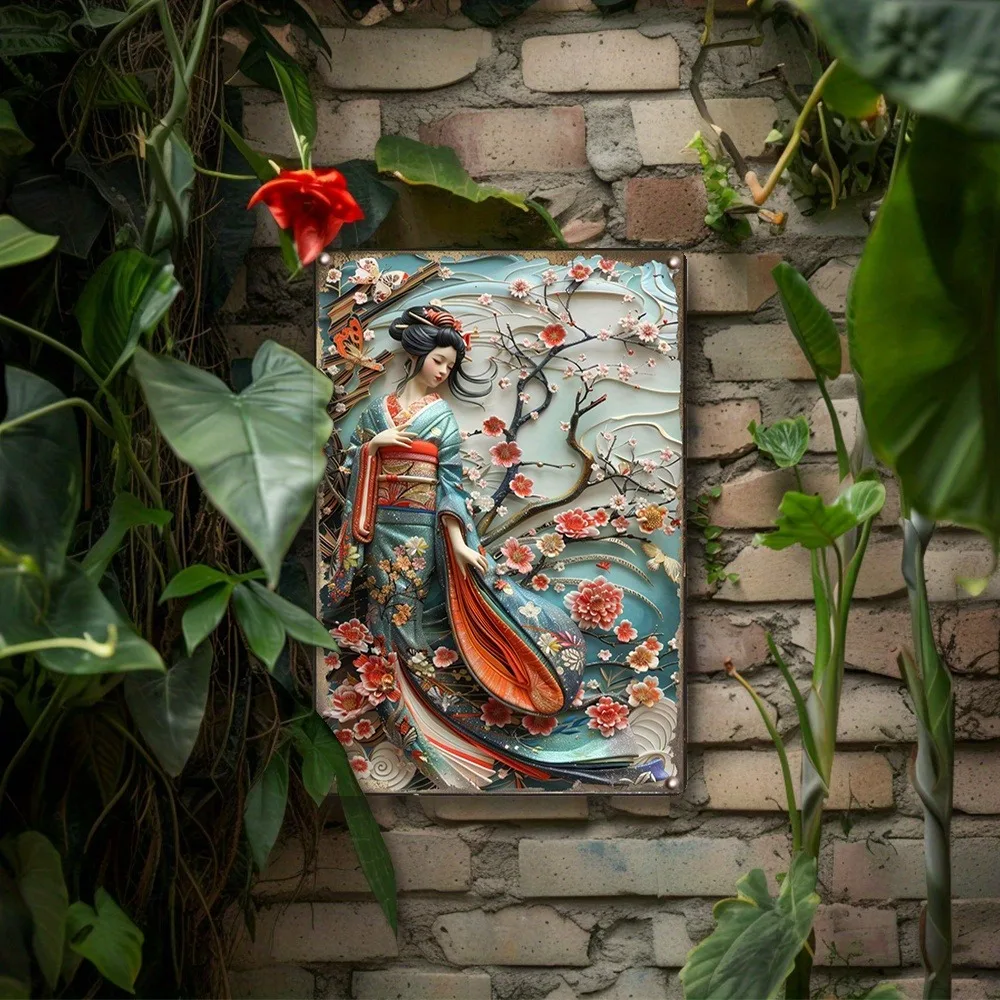 1Pc Vintage Metal Wall Art Plaque Sign Japanese Kimono 2D Plane Perfect for Caf Store Man Cave Bar Garden Club Home Garage Decor