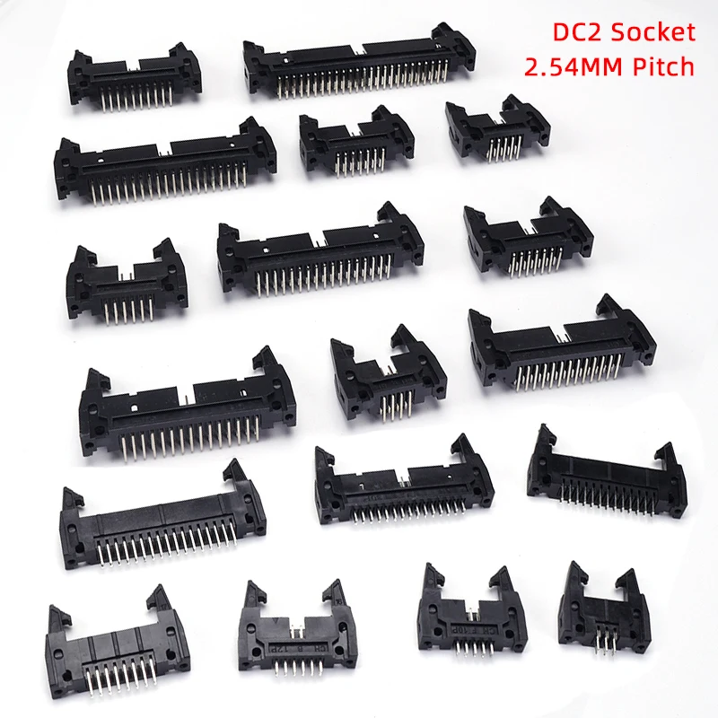 Bulk Pack 5/10pcs DC2 IDC Box Headers Connector FC Cable 8/10/12/14/16/20/26/30/34/40/50 Pin 2.54mm Pitch Male Socket Straight R