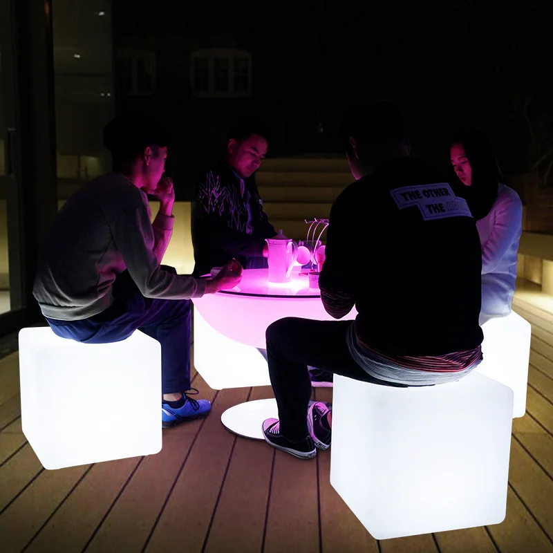 LED Light Square Table 80*80*80cm Multifunctional Coffee Tables Outdoor Garden Furniture Camping Cube Chairs Party Stool Riq-80