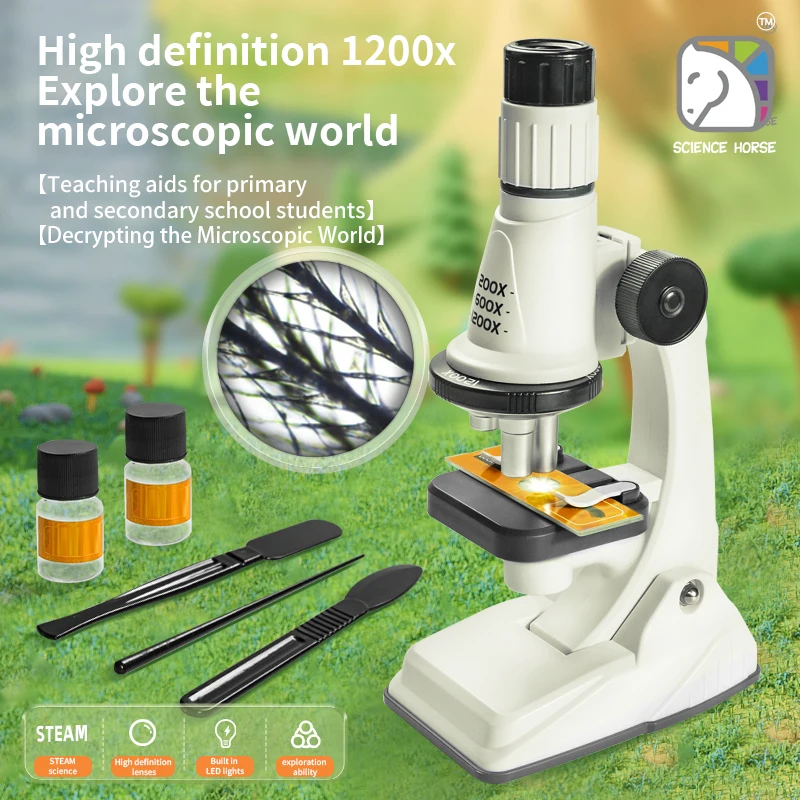 

Children's optical microscope manufacturer scientific experiment set 1200X plastic toy for primary school students 1200x three-l