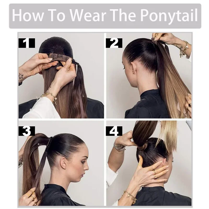 Long Straight Ponytail Hair Extensions Synthetic Wrap Around Clip in Fake Tail Natural Straight Hairpieces Horse Tail for Women