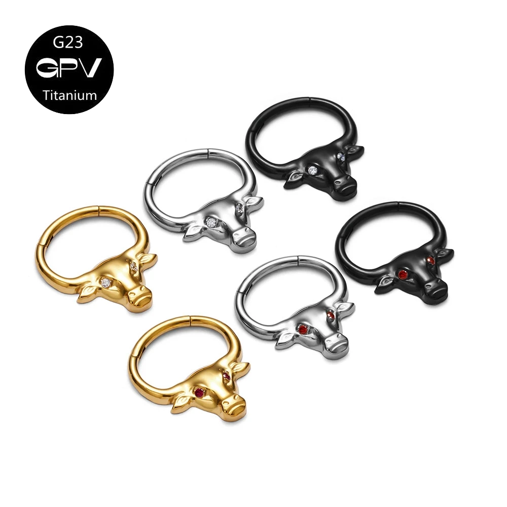 ASTM G23 Titanium Sculpture Bull Head ZC Nose Septal Ring Punk Men's and Women's Perforated Jewelry Nose Ring Earrings