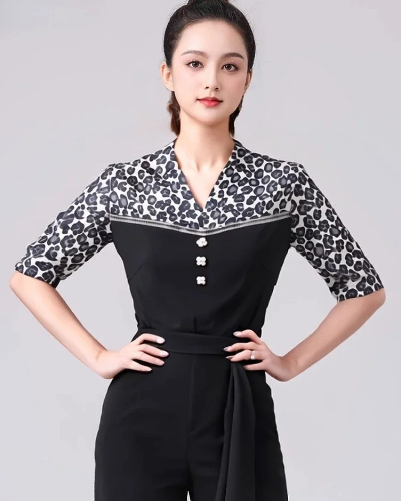 

2025 New Modern Samba Latin Dance Exercise Clothing Top National Standard Social Dance Clothes Square Performance Dancewear Top