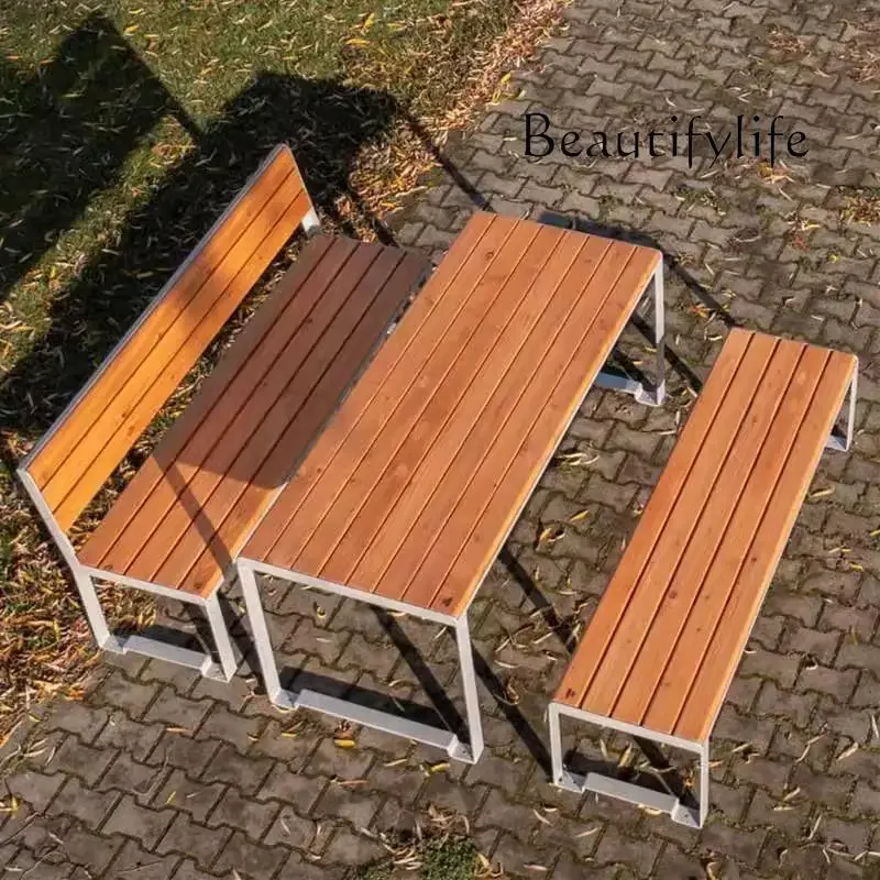 

Balcony leisure sunscreen Nordic long dining table and chairs outdoor park preservative wood table