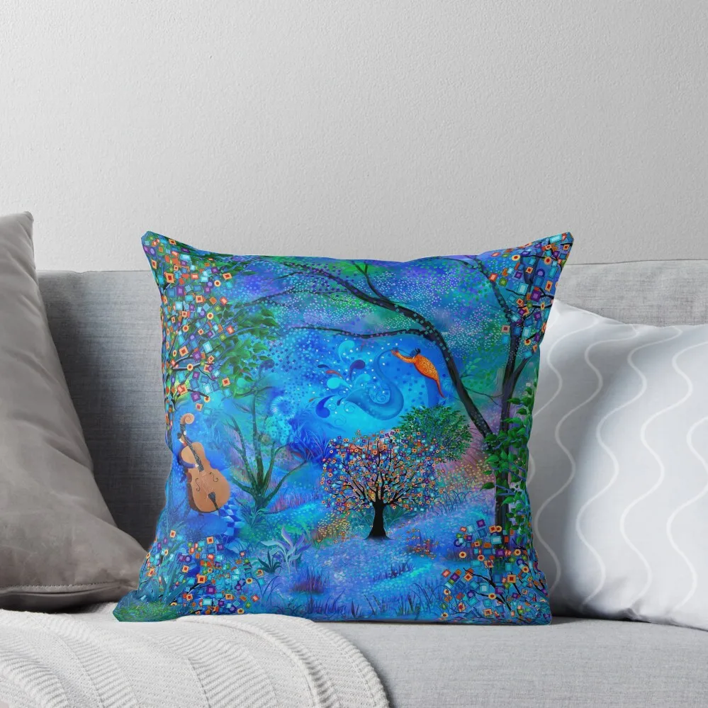 

Play Your Horn Loudly! Blue Night Musicians Park Throw Pillow Cushion Child New year pillow