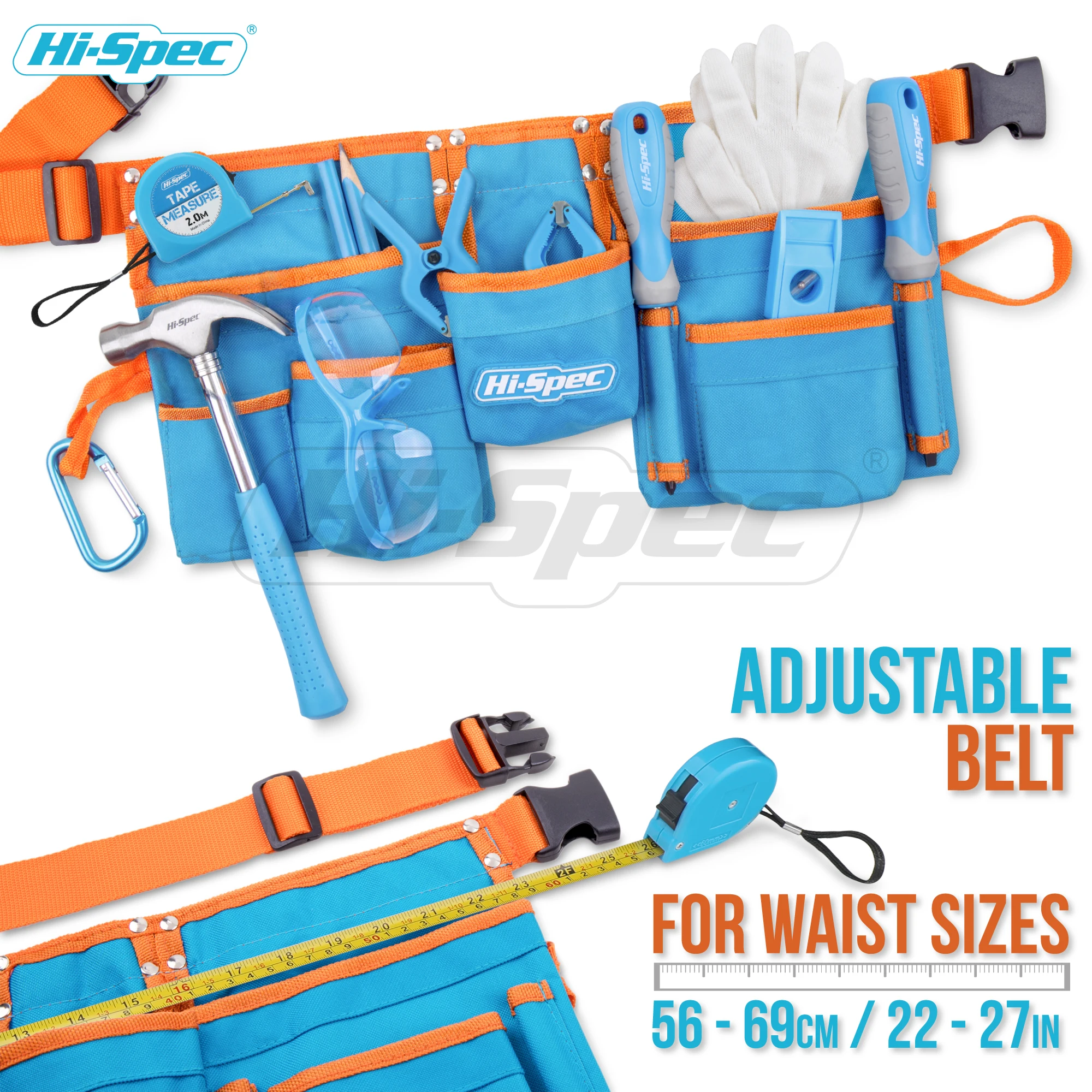 

Hi-Spec 16pc Kids Tool Kit Set&Child Size Tool Belt Real Kit tool bag for DIY Building Woodwork Construction Learning for Kids