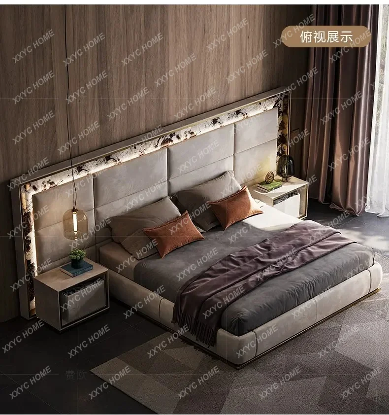 A4567 Light luxury leather soft bed master bedroom custom senior villa large flat model room  matte fabric double bed