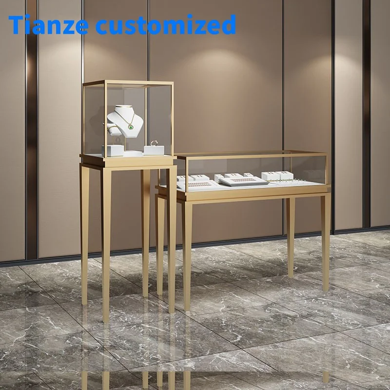 

（customized）Professional Customized Stainless Steel Display Cabinet Jewelry Glass Counter Fixtures Jewelry Store Display Showcas