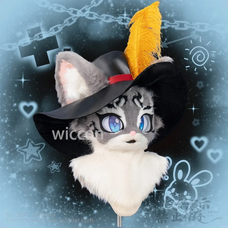 Anime Furry Cosplay Customized Furrsuit Animal Costume Customized Cute Cutecore Pirate Viking Style Hat Feather Kawaii Sweet
