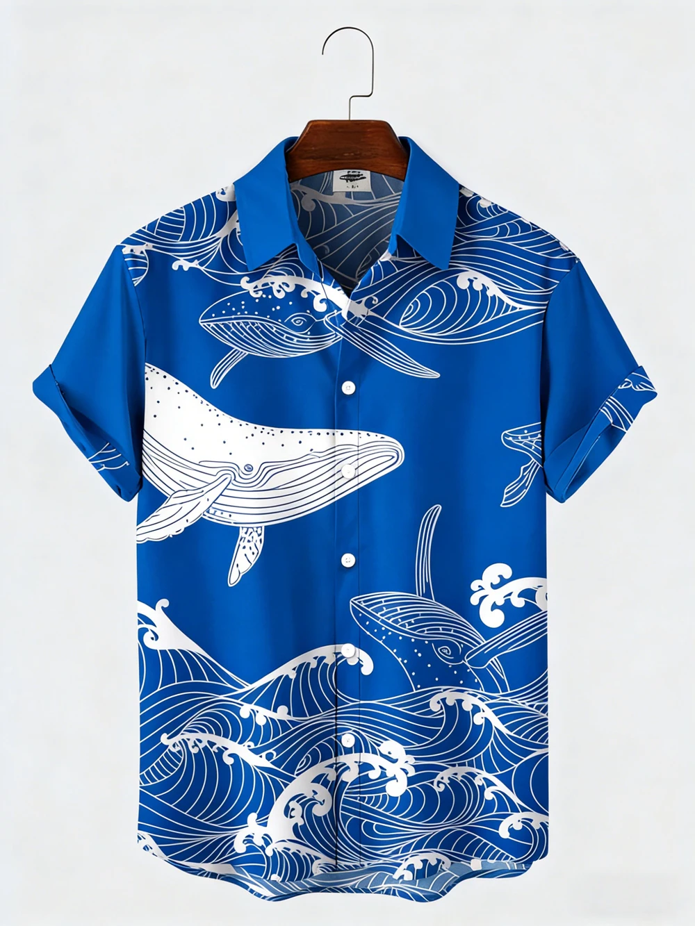 

2026 Men's Large Size Loose Short Sleeve Lapel Shirt Ocean Whale HD Print Red Shirt Hawaii Vacation Designer Men's Clothing