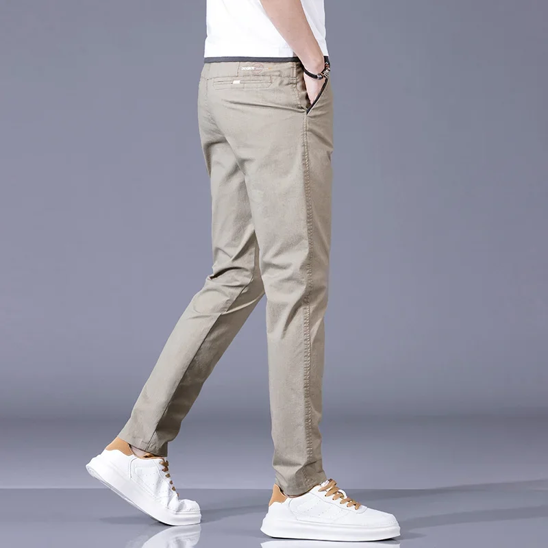 2024 Autumn Summer Casual Men Green Straight Elastic Waist Business Pants Male Soft Cotton Stretch Slim Formal Trousers Clothing