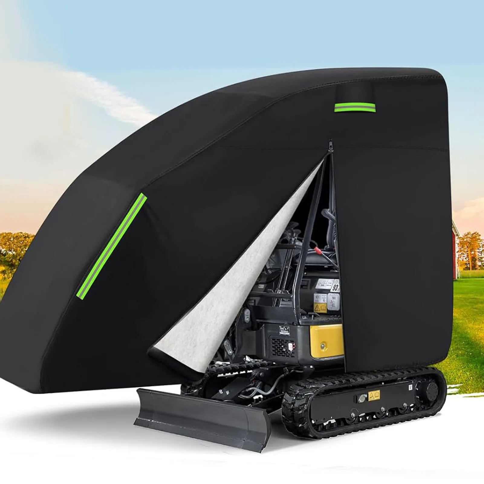 Mini Excavator Cover Fit for Bobcat E20 1760-3530lbs Water Proof 210D Oxford Fabric Zippered Exterior Accessories Black New